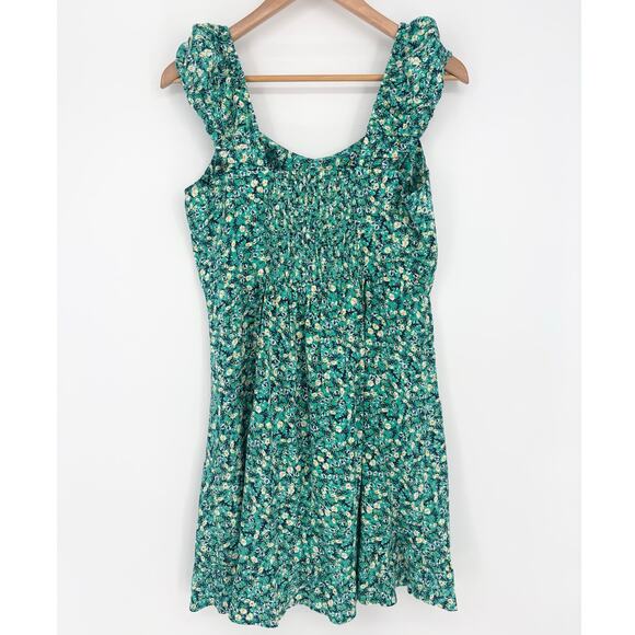 Old Navy Fit & Flare Blue Green Puff Sleeve Dress Size M - Picture 7 of 9